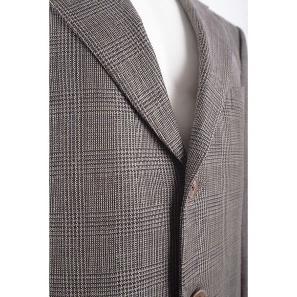 Armani Collezioni Mens Suit Jacket Sport Coat 44L Gray Black Plaid Wool Silk NWT - Picture 3 of 7